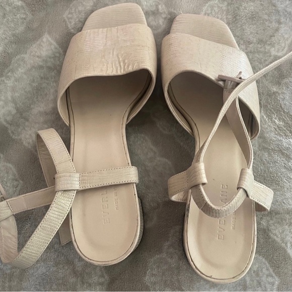 EVERLANE Block Heel Sandal Heels Women’s 11 Ivory Beige White GUC - Picture 1 of 3